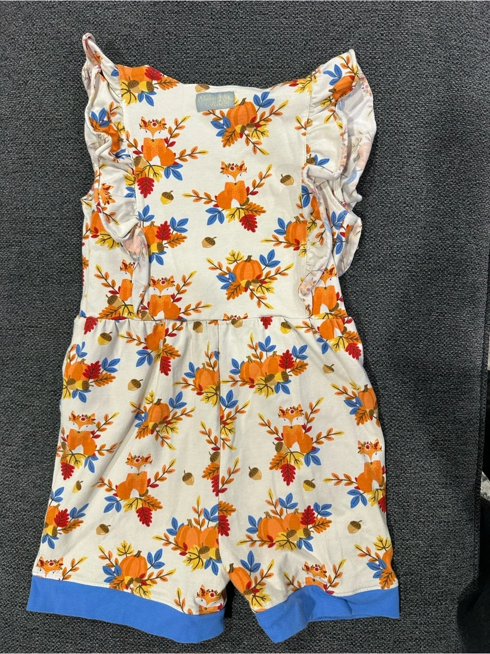 Eleanor Rose Cream Romper with Orange Fox & Blue Trim